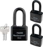 FIGODE® Outdoor Waterproof Padlocks, Covered Heavy Duty Laminated Steel Locks, Large Sturdy Locks, 2.2 in. Wide, 3 Locks Same Key, Long Padlocks