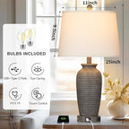 25" Farmhouse Jar Table Lamps Set of 2, 3 Way Touch Control Rustic Bedside Lamps with USB A+C Ports & AC Outlet, Pot Nightstand Lamps for Bedroom Living Room (LED Bulbs Included)