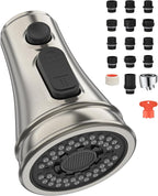 Mbillion Universal Brushed Nickel Kitchen Faucet Sprayer Head Replacement – 3-Function Pull-Down Nozzle with 14 Adapters – Fits Moen, Delta, Kohler, WEWE & American Standard