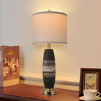 Terpsichore 3 Way Dimmable Farmhouse Table Lamps Bedroom Touch Bedside Lamp Modern Glazed Ceramic Lamp 2 Set with Fabric Shade,USB Type-C Port for Bedroom,Reading,Desk,Living Room,Office