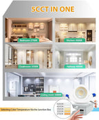 zouzai 3 Inch 5CCT Gimbal Led Recessed Lighting with Junction Box, 2700K/3000K/3500K/4000K/5000K Selectable, 7W Eqv 80W, 360°+90° Adjustable Recessed Lights, 798LM Brightness - ETL (White, 1 Pack)