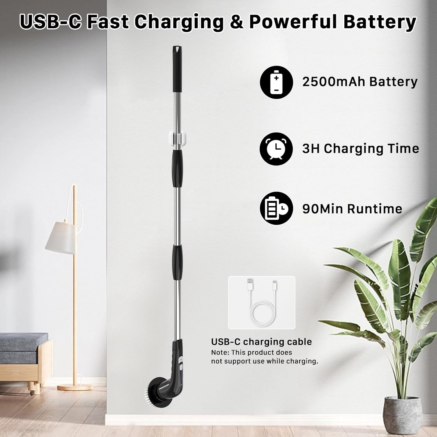 Electric Spin Scrubber, Cordless Cleaning Brush, Shower Scrubber with 7 Replaceable Brush, 2 Speeds and Adjustable Extension Handle for Bathroom Shower Bathtub Glass Car(Black)