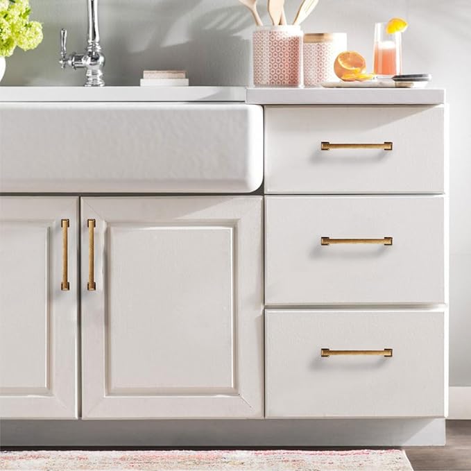 6 Pack Antique Brass Cabinet Pulls 3 Inch Kitchen Cabinet Handles Vintage Drawer Pulls Kitchen Handles for Cabinets Retro Dresser Pulls Drawer Handle