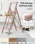Taranta 4 Step Ladder, Lightweight Aluminum Step Stool with Convenient Handgrip, Folding Ladder with Anti-Slip Pedals, 330lbs Capacity Stepladder for Home, Office, Kitchen - Peach Pink