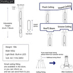 Flashing God H118 Modern Chandelier 6-Rings Contemporary Chandelier for High Ceiling Led Dimmable Large Pendant Lighting Gold Ring Chandeliers for Villa Foyer Entrance Living Room