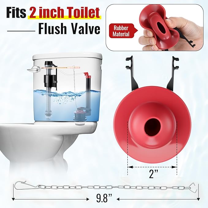 Toilet Flusher Replacement Kit, 2-Inch Toilet Flusher Repair Kit Include Adjustable Fill Valve with Flapper, Flush Handle Lever, Gasket and Bolts, Anti-Siphon Repair Parts Inside Tank(2 Set)