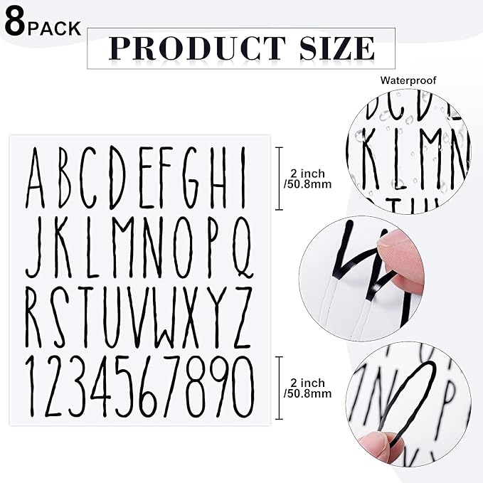 8 Sheets Vinyl Letter Stickers Waterproof Self Adhesive Letter Numbers Alphabet Modern Mailbox Numbers Sticker for Back to School DIY Mailbox House Home Business Address(2 Inch,Black)