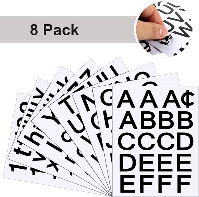 Outus 8 Sheets Vinyl Letter Stickers Self Adhesive Mailbox Numbers Alphabet Stickers Stick on Letters for Christmas Stockings Scrapbook Bulletin Board School Business(1 Inch,Black)