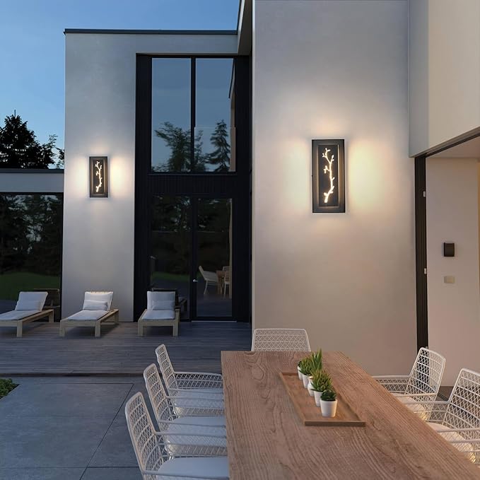 tewei LED Outdoor Wall Sconce, 15.7'' Black Outdoor Front Porch Lights Modern Exterior Lighting Fixtures, LED Exterior Wall Sconce for House, Hallway, Warm White 3000K, 2 Pack