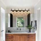 Crystal Vanity Lights 6-Light Black Bathroom Vanity Lights Modern Crystal Bathroom Light Fixtures Over Mirror 51.18" Long Vanity Light for Bathroom