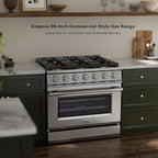 Empava 36 Inch Pro Gas Range with True Convection Oven, 6 Sealed Burners (4x25K + 2x18K BTU), Premium Porcelain Cooktop (Easy to Clean), Stainless Steel Construction, LP Kit Included, ETL Certified