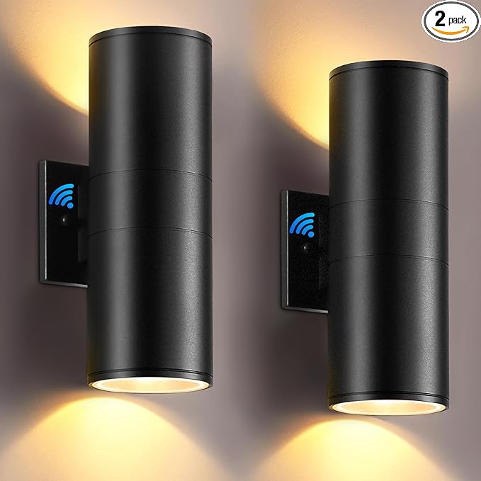 SHIMR Dusk to Dawn Outdoor Lighting 2 Pack, Modern Exterior Light Fixture Wall Mount ETL Listed, Aluminum Waterproof Black Up and Down Outside Lights for House Porch Garage, LED Bulbs Include