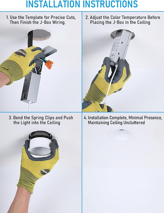 TORCHSTAR 3 Inch 5CCT Anti Glare LED Recessed Lights with J-Box, Trimless Gimbal LED Recessed Ceiling Light, Deep Trim Canless Downlight, 2700-5000K Selectable, Ultra Narrow Frame, ETL FCC, Pack of 4