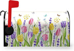 Spring Tulip Floral Mailbox Covers Magnetic Standard Size 18 X 21 Inch Summer Spring Flower Butterfly Mailbox Cover Post Box Cover Wraps for Home Yard Decorations