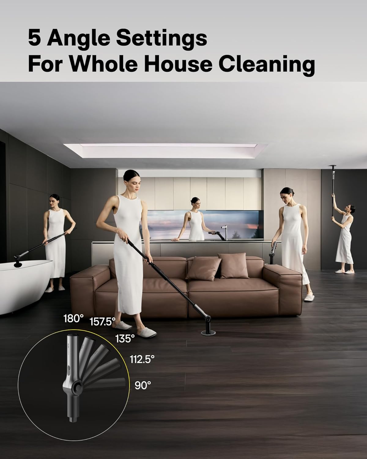 HOTO Flexi™ Cordless Electric Spin Scrubber, Adjustable Angle, Extendable Handle, Smart Display, IPX7 Waterproof, Powerful Cleaning Scrubber with 8 Replaceable Brush Heads, for Bathroom, Tile, Bathtub