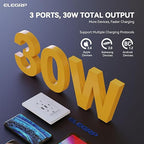 ELEGRP USB Outlets Receptacles, 3-Port Wall Outlet, 30W 6.0A Electrical Outlet, 15 Amp Tamper-Resistant Outlet with Type C Ports, UL Listed, Screwless Wall Plate Included, 6 Pack, Matte White