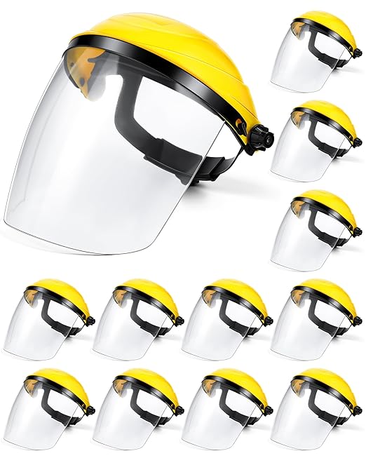 12 Pack Safety Face Shield for Grinding and Cutting, Full Impact Resistant Face Shield Mask for Work Chemical Woodworking (Yellow)