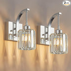 Wall Sconces, Set of 2 Chrome Crystal Vanity Lights, Modern Wall Lamp for Bathroom, Hallway, and Makeup, Easy Installation