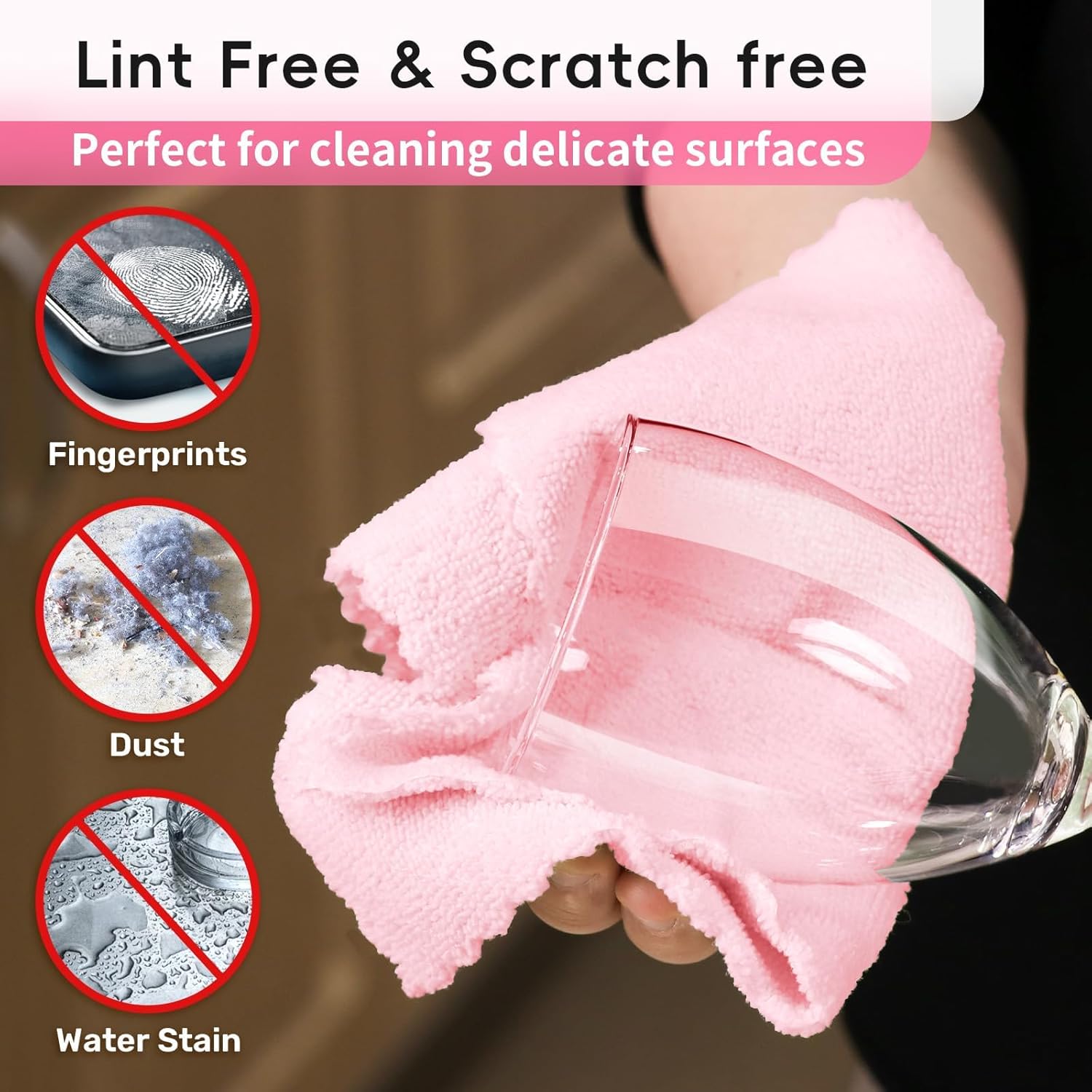 Microfiber Cleaning Cloths Roll, 75 Pack Tear Away Microfiber Towels Roll, 12" x 12" Lint Free Rags, Reusable Cleaning Cloths, Washable, Scratch Free,Ultra Absorbent Dish Rags(Pink)