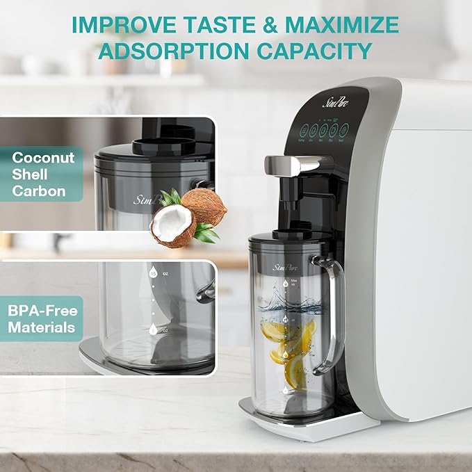 SimPure Y7T-C Countertop Reverse Osmosis Water Filter, NSF/ANSI 58 Certified, 100GPD 5 Stage Water Filtration System with Taste-Enhancing Glass Pitcher, Water Purifier for Home, No Installation