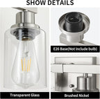 Bathroom Vanity Light, 4-Light Nickel Modern Matte Wall Sconce Lighting with Clear Glass Shade, Wall Lights,Bath Vintage Wall Mounted Lamps for Mirror Bedroom Living Room