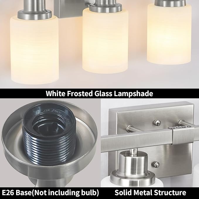 Bathroom Vanity Light, 4-Light Nickel Modern Bathroom Light Fixtures with Milky White Glass Shade, Wall Lights,Bath Vintage Wall Mounted Lamps for Mirror Bedroom Living Room Hallway Cabinet