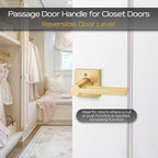 EHOMEWARE 8 Pack Gold Door Handles Door Knobs, Satin Brass Passage Door Lever Interior Door Handle for Hallway/Closet Non-Locking