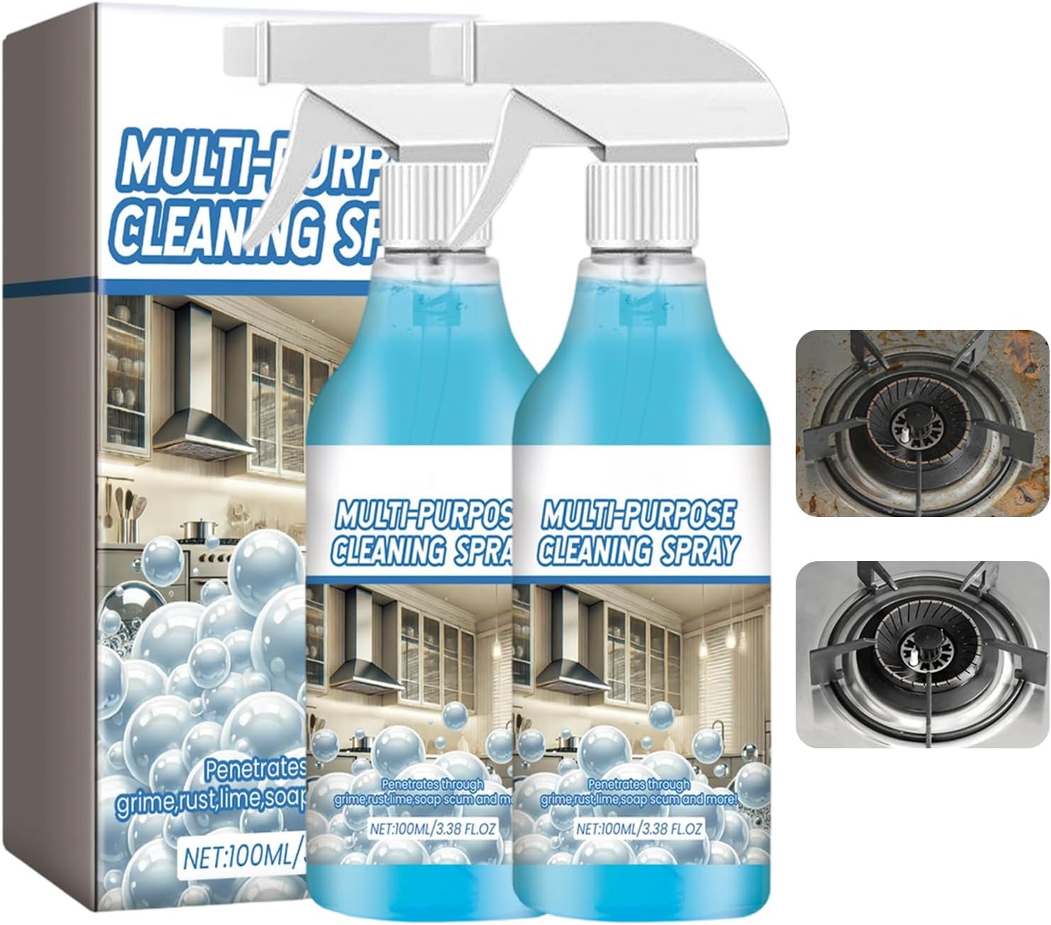 2Pcs Spray Splash Cleaner, 2025 New Multi Purpose Cleaning Spray, Powerful Degreaser Sprays for Kitchen, Splash Sprays All Purpose Cleaner, Easy to Use Grime Remover for Household Cleaning