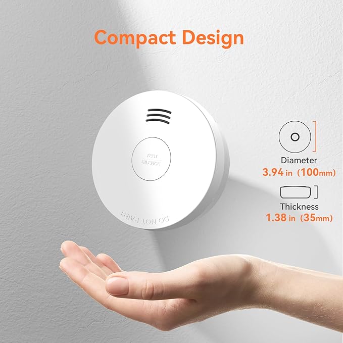 Jemay Smoke Detector Fire Alarms10 Year Battery, Small Smoke Alarm Fire Detectors with Self-Check & Photoelectric Sensor, Fits Home Kitchen,UL217-9th Listed,1 Pack