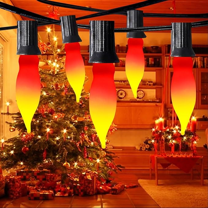 Halloween Flame Light Bulbs- 12 Pack Red Yellow Christmas Candle Light Bulb- E12 Candelabra Base Replacement Bulbs for String Lights Candle Lamp Nightlight Chandelier C7 Christmas Lights- 7 Watts