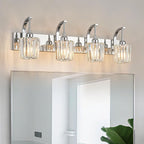 Modern Bathroom Vanity Light, 4-Light Chrome Wall Sconce with Crystal Accents, Over Mirror Bathroom Lighting Fixture, 32.67" Long Dimmable Vanity Lamp for Makeup, Easy Installation
