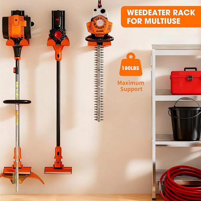 Weed Eater Hanger, Garage Organizer Trimmer Rack Wall Mount, Garden Power Tool Holder Garage Hooks for Grass Trimmer, Hedge Trimmer, Leaf Blower and Chainsaw Storage, 1 Pack