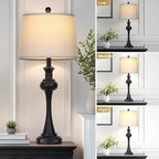 28.75" 3-Way Touch Control Modern Table Lamp Set of 2 for Living Room, Bedside Lamp with USB A+C Ports, Mid Century Black Table Lamps, Nightstand Lamps Set,Beige Fabric Shade Vintage Accent Style