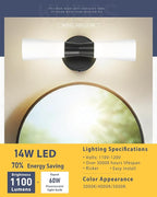 kudos Bathroom Sconces Set of 2, 16inches Black Vanity Light Fixtures, Modern Bathroom Light Fixtures with Milk White Glass, Dimmerable 3000K/4000K/5000K for Bedroom Hallway, KDVL13-BK-2PK