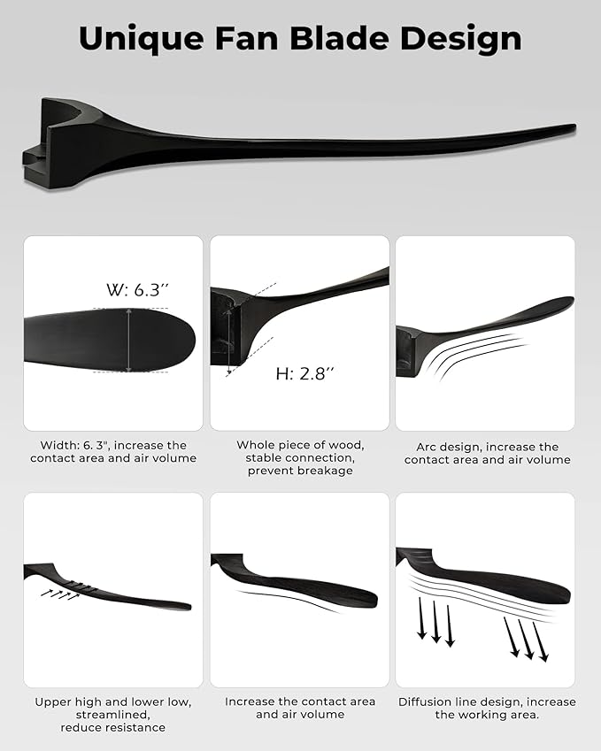 52" Ceiling Fans Without Lights, Solid Wood Ceiling Fan with Remote Control and DC Motor, Ceiling Fan no Light with 3 Blades, Indoor Outdoor Ceiling Fans for Patios, Bedroom- Matte Black