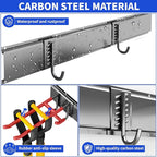 Tool Organizer Wall Mount, 32inch Heavy Duty Garden Tool organizer Storage System, Easy Install With 6 Adjustable Hooks, For Garage, Basement, Shed, Workshop(Black)