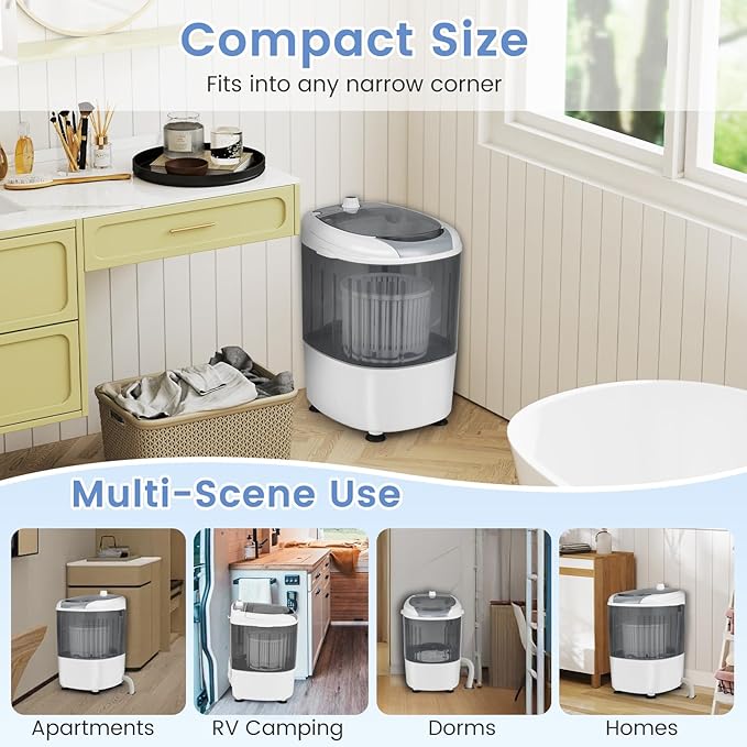 ARLIME Mini Washer and Dryer Combo, 5.5 Lbs Mini Laundry Washer, Semi-automatic Washing Machine with Drain Hose & Spin Tub, Small Washing Machine for Drom RV Apartment (Grey)