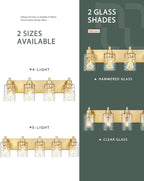 5-Light Bathroom Light Fixtures, 30 Inch Brushed Gold Vanity Lights with Clear Hammered Glass Cylinder Shade, Modern Vanity Lighting Fixture Over Mirror, VL198-BG-5