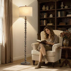 Luvkczc 62" Floor Lamp,3-Color Temperature Farmhouse Standing Lamp, Retro Rustic Tall Floor Lamps with Rotary Switch, Resin Standing Lamp for for Living Room,Bedroom,House, Office(Grayish Brown)