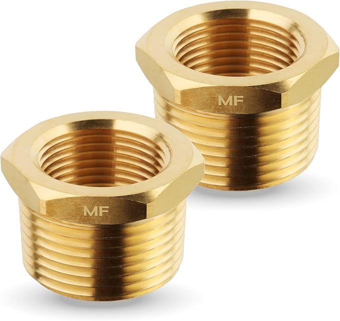 MAACFLOW brass 1" Male NPT to 3/4" Female NPT Adapter Reducer Hex Bushing (Thread OD1.27" - ID 0.92") (pack of 2)