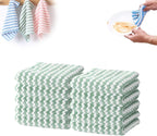 Coral Fleece Striped Rag Cleaning Dish Cloth, Reusable and Washable Microfiber Cleaning Rag, Absorbent Streak Free Lint Free Rags, Kitchen Clean Towels for Scrubs Dishes, Sinks Cleans (Green, 10PCS)
