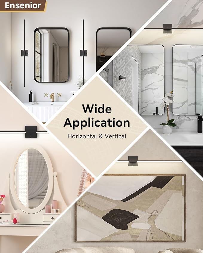 Ensenior Modern Bathroom Vanity Light 48 inch, Built-in Dimmer, 28W Dimmable 5CCT Led Bath Lights, Black Bar Vanity Lights for Bathroom Mirror Cabinets Bedroom-FCC Certificated