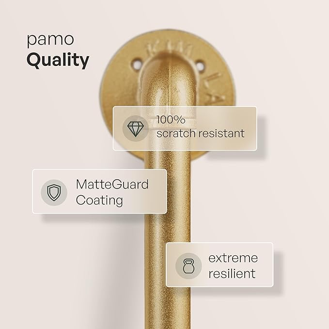 pamo Gold Clothing Rack – 38.98" W x 76.38" H – Industrial Pipe Metal Garment Organizer for Bedroom or Retail – Heavy-Duty Clothes Rack – Easy Assembly