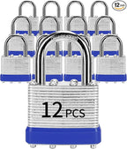 Padlocks with Same Key, LQYN 12 Pcs Laminated Keyed Padlock (1-9/16", 40mm), Keyed Alike Locks, Normal Shackle, for Storage Locker, Hasp Latch, Toolbox, Sheds