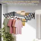 XL-31.5'' Wall Mounted Clothes Drying Rack, 130 lbs Large Capacity Rustproof Retractable Collapsible Drying Rack Easy Install with 7 Drying Rods, Space Saving Towel Clothes Rack for Laundry-Black