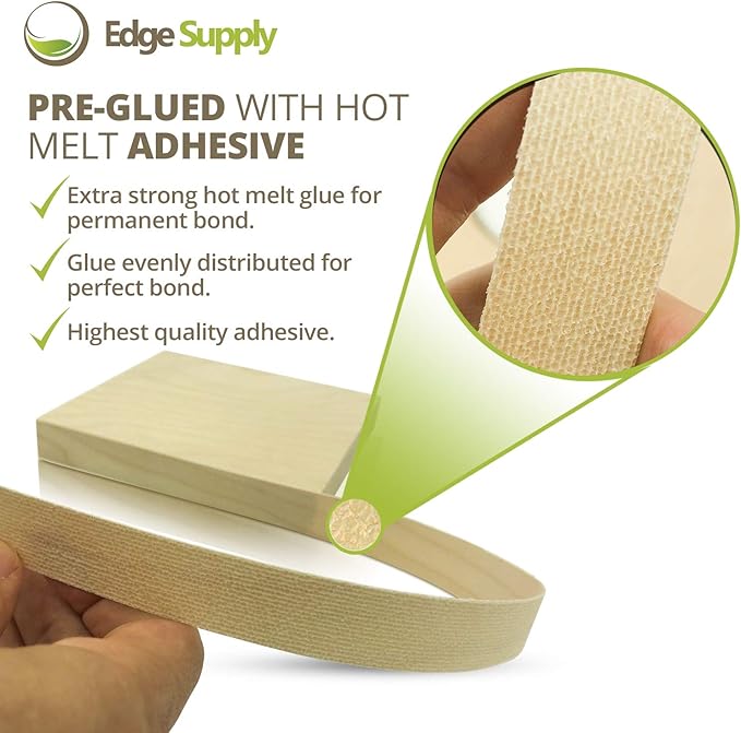 Edge Supply Birch Pre-Finished 5/8 inch X 50 ft Roll Preglued, Veneer Edge Banding, Flexible Wood Tape, Easy Application Iron On with Hot Melt Adhesive. Clear UV Laquer Finish Wood Edging