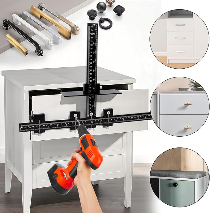Cabinet Hardware Jig Tool - Adjustable Drill Template for Handles & Pulls on Drawers/Doors | All Aluminum Alloy with Center Punch & Carrying Bag