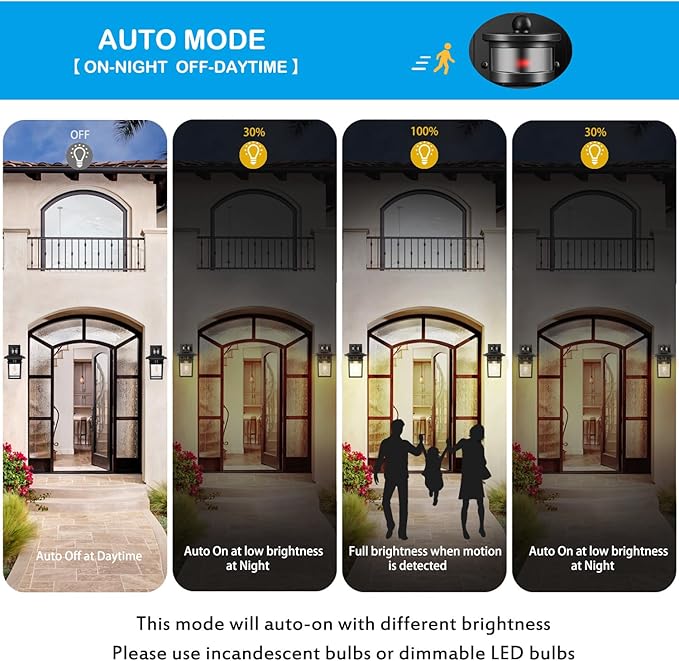 Motion Sensor Outdoor Lights Wall Mount, Dusk to Dawn Exterior Light Fixture, Anti-Rust Aluminum Waterproof, Porch Outside Wall Lights, for House Entryway Black Gold Wall Sconce Lanterns