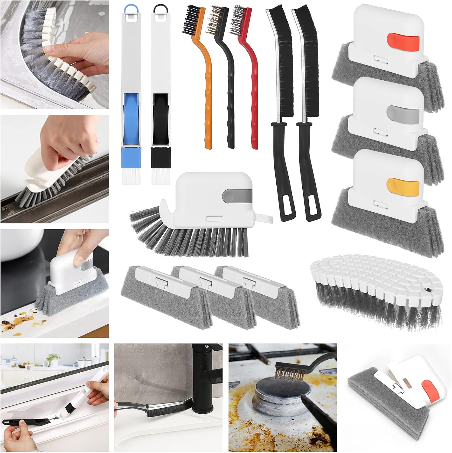 15 Pcs Window Groove Cleaning Brush Tool, Door Window Track Cleaner Groove Gap Cleaning Tools Crevice Cleaning Brush Gap Scrub Brush for Shutter Sliding Door Keyboard Tile Lines Sill Car Vents