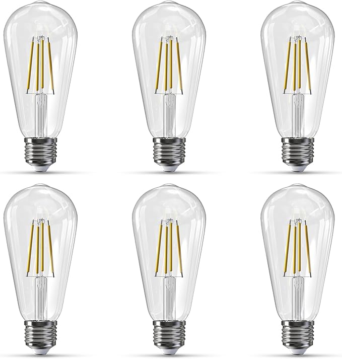 Jensense Edison LED Light Bulbs E26 Bulb 60 watt Equivalent Dimmable Light Bulbs 4000K Natural White Vintage 7W Edison Bulbs 110V 120V 800 Lumen CRI90, 6 Pack